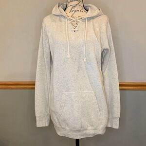 Ocean Drive lace up hoodie hooded sweatshirt pullover fleece small